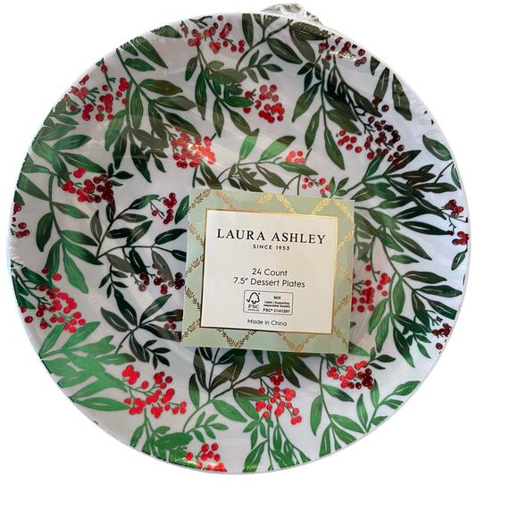 Laura Ashley Holiday Holly Berry Disposable Dessert Plates 7.5" 24 Count New - Picture 7 of 8